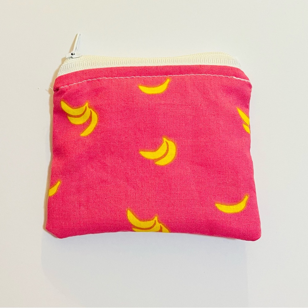 Pink and yellow banana printed coin purse
